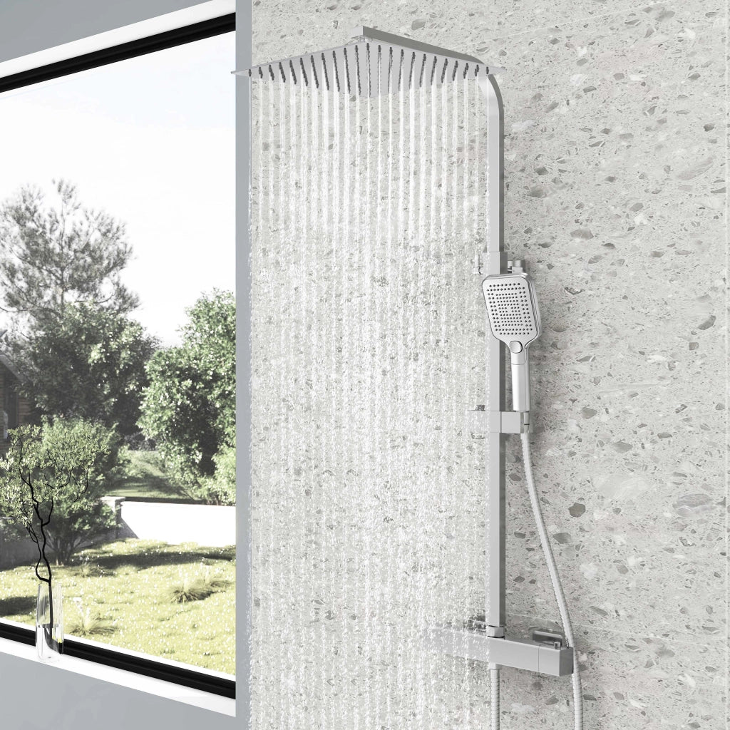 AICA Colonna doccia con miscelatore termostatico, rubinetto doccia 28x4cm, soffione doccia quadrato 30x30cm in acciaio inox cromato