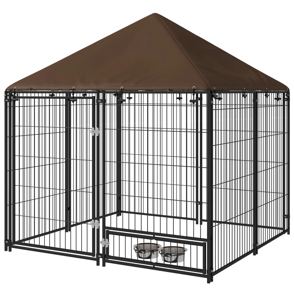 Recinto per Cani in Metallo e Tessuto ¨C zephmum ¨C 141x141x151 cm Nero e Marrone