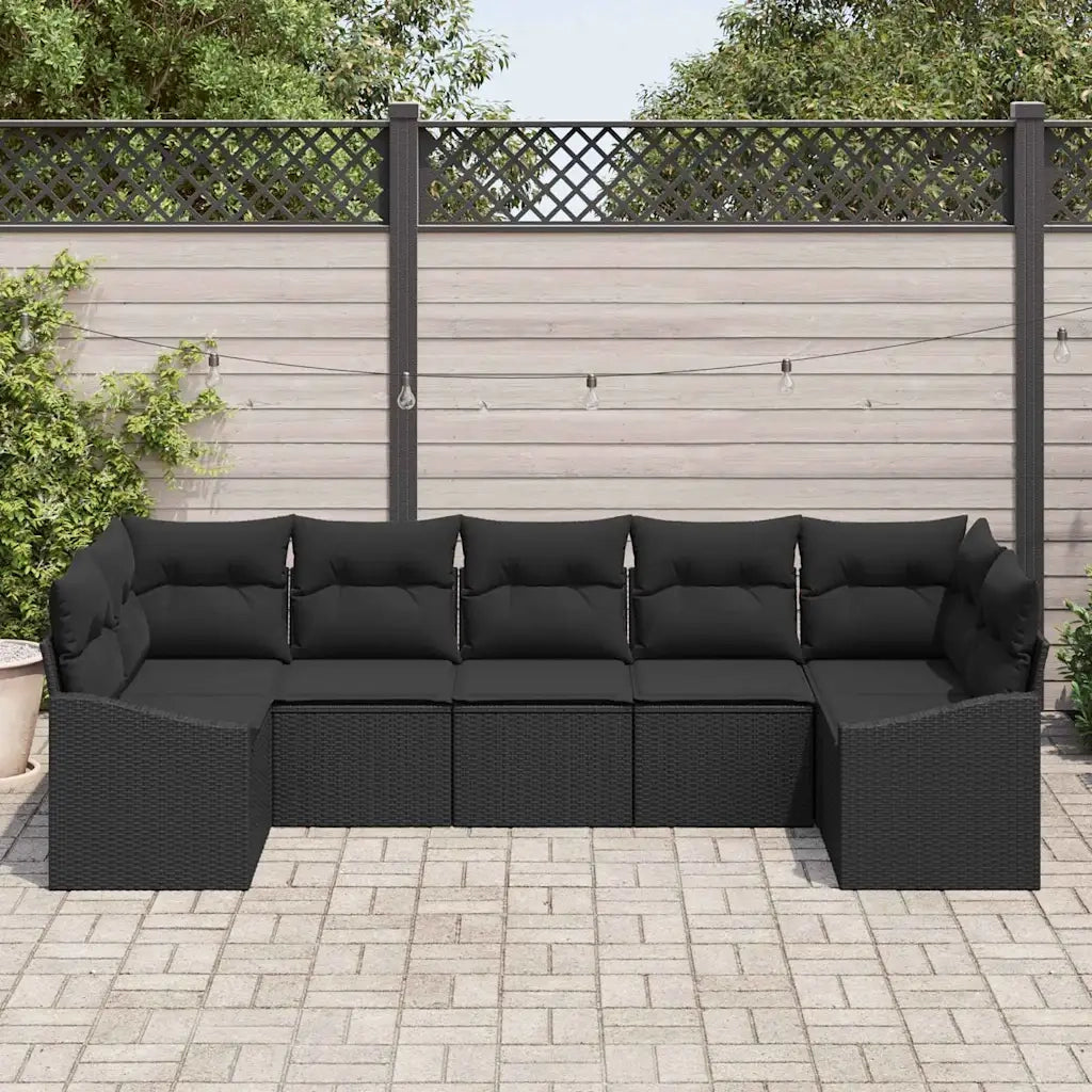 Set di divani con cuscino 7 pcs Nero polyrattan