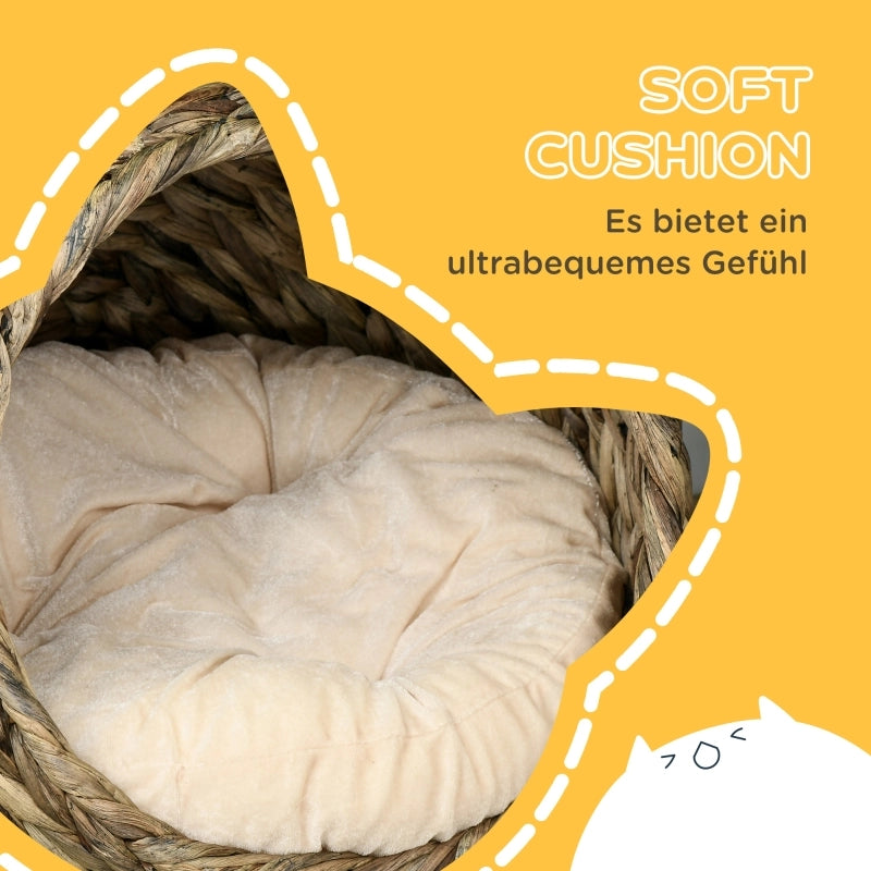 Cesta per gatti in rattan, cuccia per gatti, casetta per gatti, lettino per gatti con cuscino, cuccia per animali domestici, giacinto d'acqua,