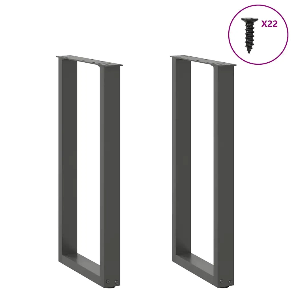 Pieds de table console en U 2 pièces anthracite 38x(72-73) cm