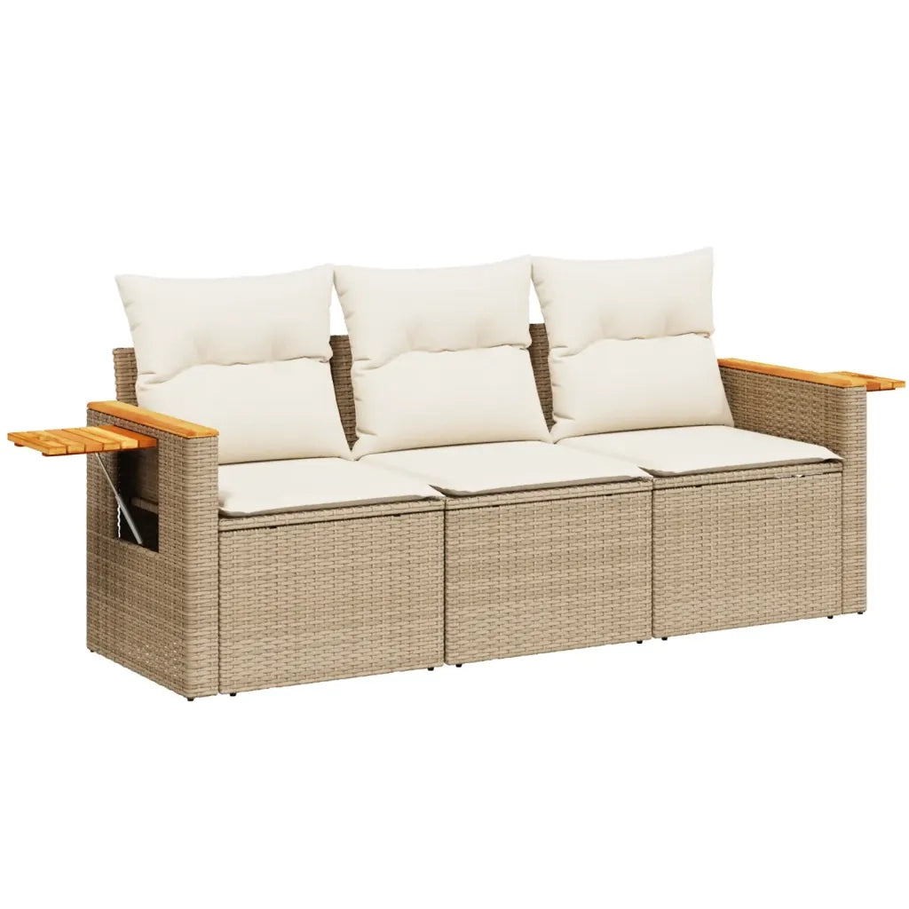 Set Divano da Giardino 3 pz | Set Salotto da Giardino con Cuscini Beige in Polyrattan
