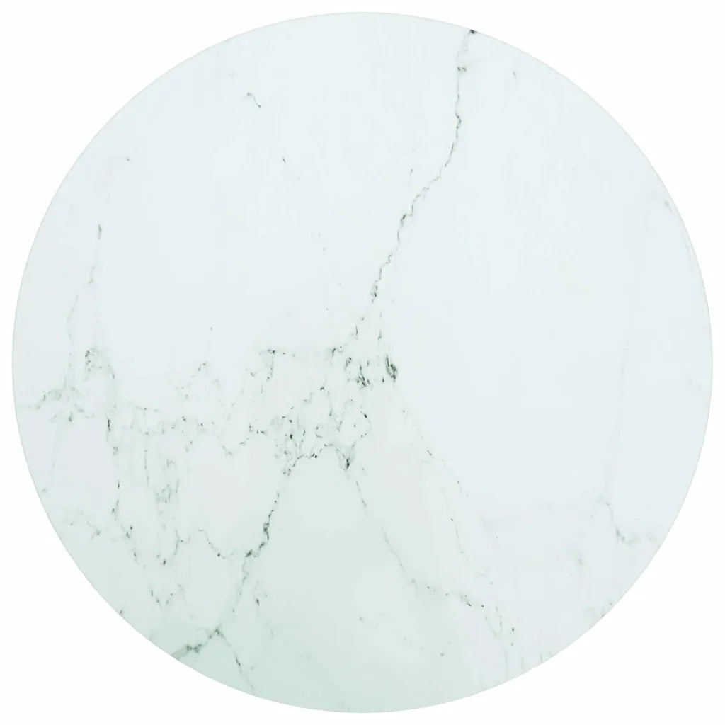 Piano per Tavolo Bianco Ø50x0,8 cm Vetro Temperato Design Marmo 322247