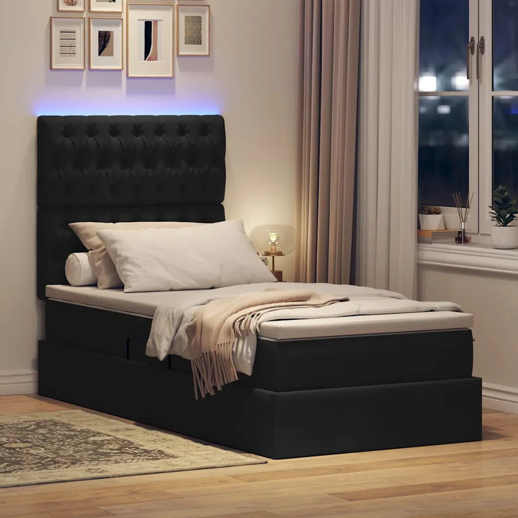 Letto con contenitore e LED con led Nero 90 x 200 cm Poliestere