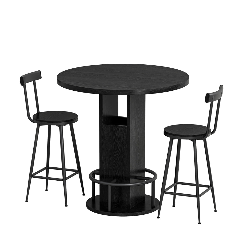 TAVOLO da bar rotondo 80 cm nero Set da 3 pezzi