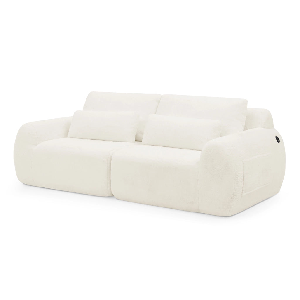 Divano 2 Posti in Ecopelliccia Morbida con USB ¨C MINIMAL ¨C Beige