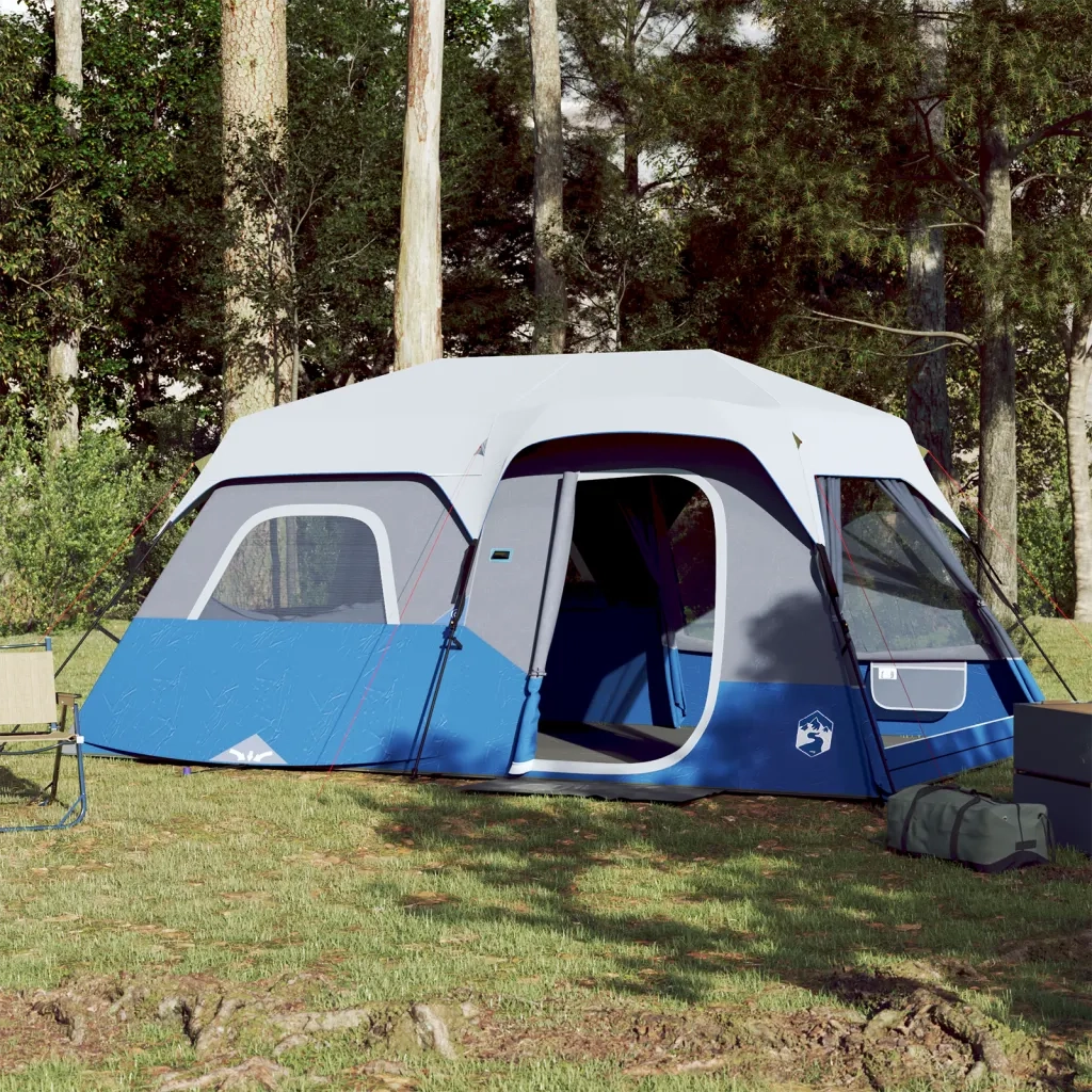 Tenda Famiglia con LED 9 Persone Blu Chiaro a Rilascio Rapido 94310