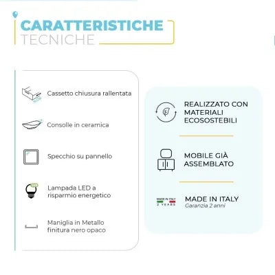 Mobile bagno sospeso 100 cm Smart olmo/lava con specchio