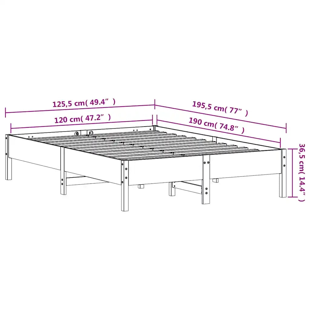 Letto senza Materasso-Struttura Letto Marrone Cera 120x190 cm in Legno di Pino 161116