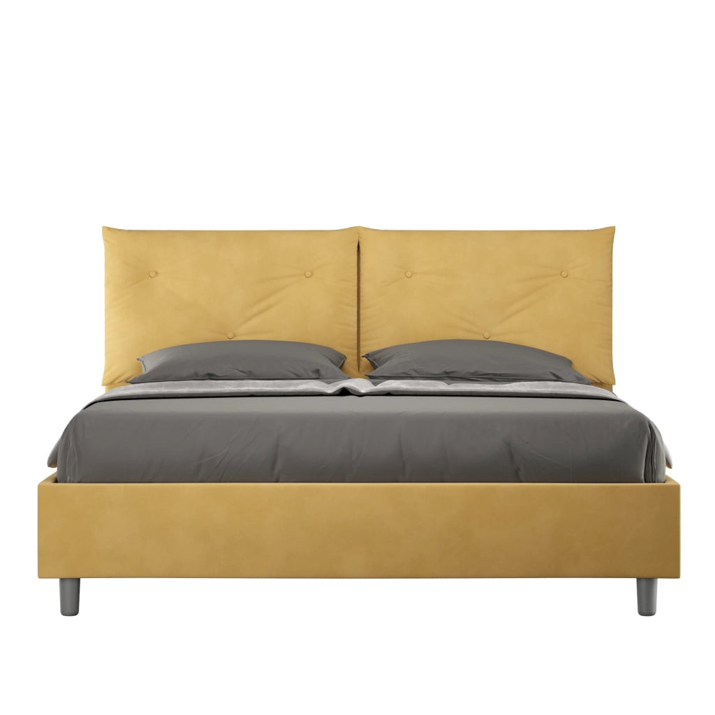 BS COM Letto matrimoniale contenitore doppia alzata imbottito 160x190 microfibra ocra