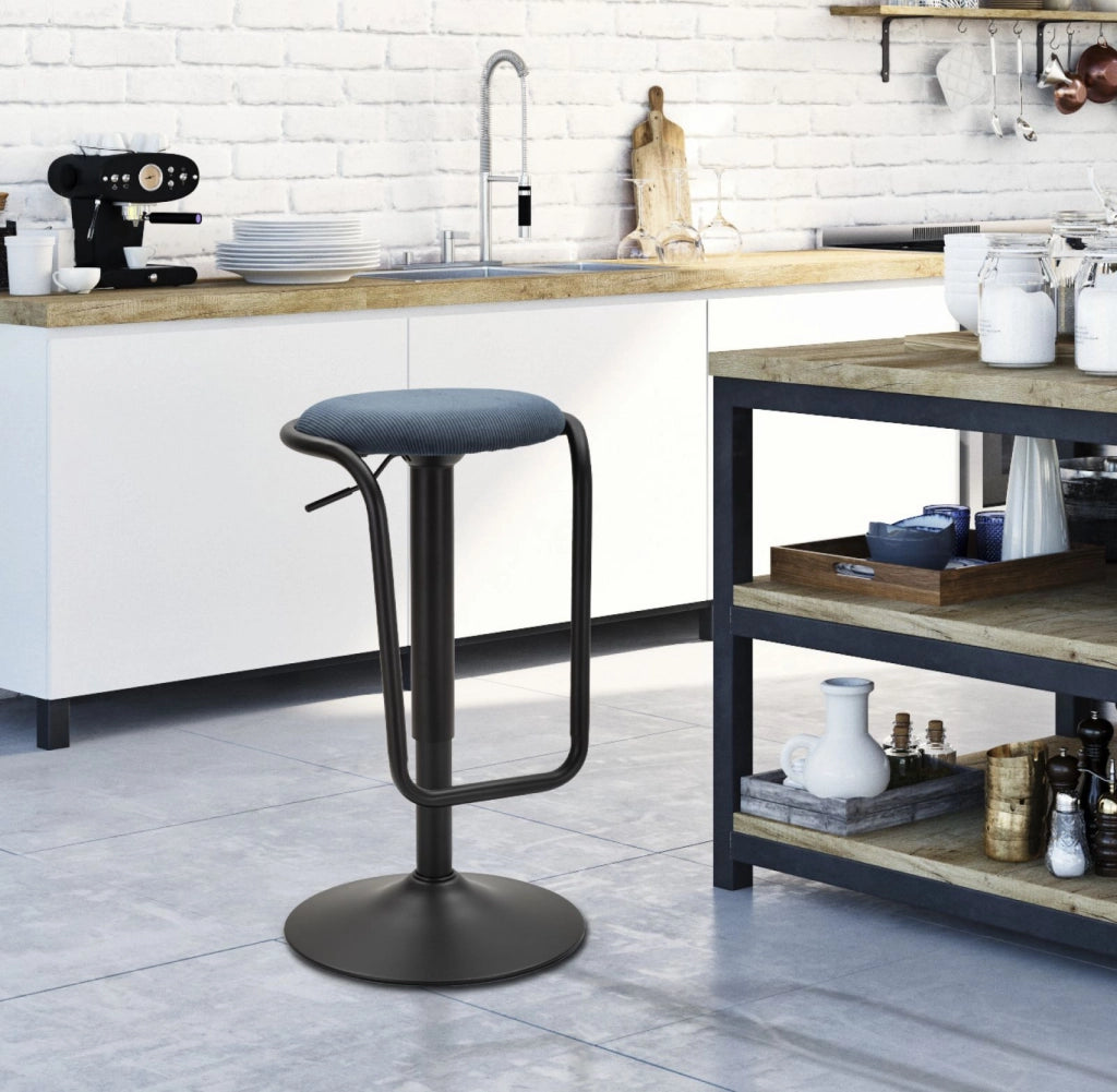 Sgabello Bar Destiny Navy Ø41x61 cm in Ferro e Compensato e Spugna e Poliestere Nero e Blu