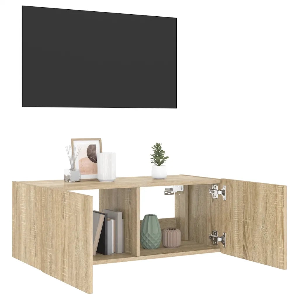 Mobile TV a Parete | Armadietto TV | Mobile Porta TV con Luci LED Rovere Sonoma 80x35x31 cm