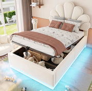 Letto imbottito 90x200 cm con contenitore idraulico e LED in velluto beige