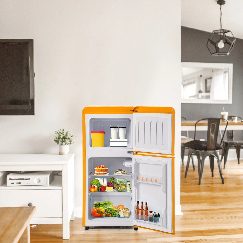 Frigorifero combinato retrò a 2 porte 60 L con freezer 22 L; giallo antico