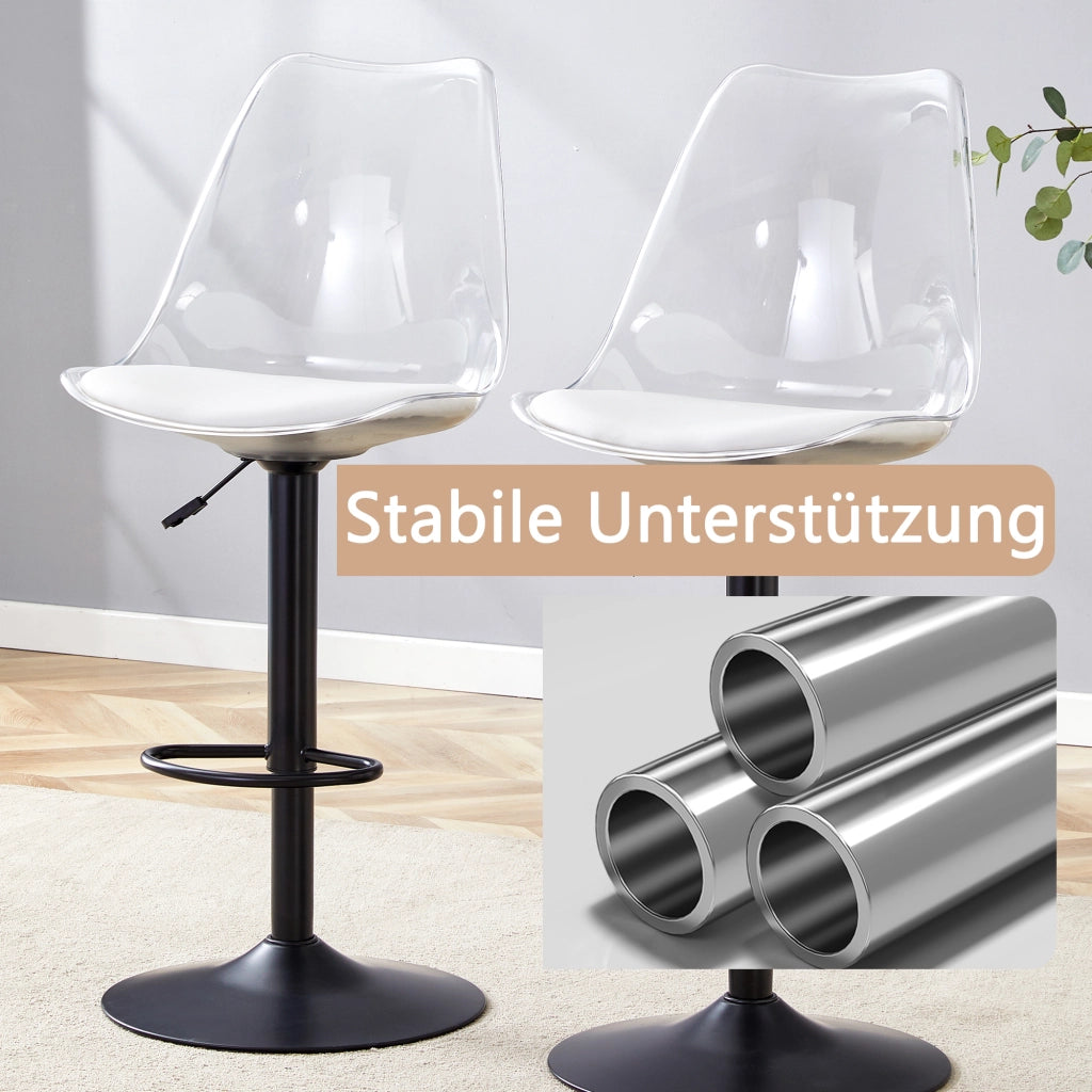 Sgabello da bar trasparente 2 pezzi con altezza regolabile e rotazione 360° in metallo e plastica nera