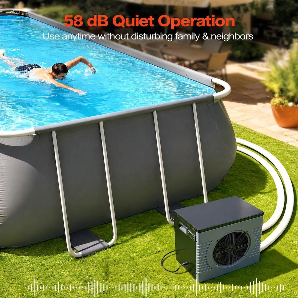 Pool Heat Pump 4920 W, Electric Pool Heater For Above-ground Pools Up To 18 M³, Max. COP 5.29, Low Noise, Residual Current Circuit Breaker, Heating Temperature 15–40 °C, Heating & Cooling Mode, Heat Exchanger