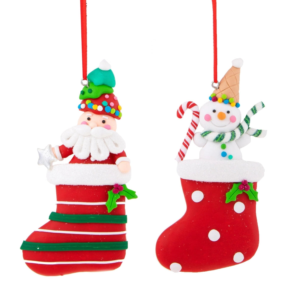 12 Set di 2 Calzette Natalizie H12,5 cm Babbo Natale e Puppazzo di Neve Rosso/Verde