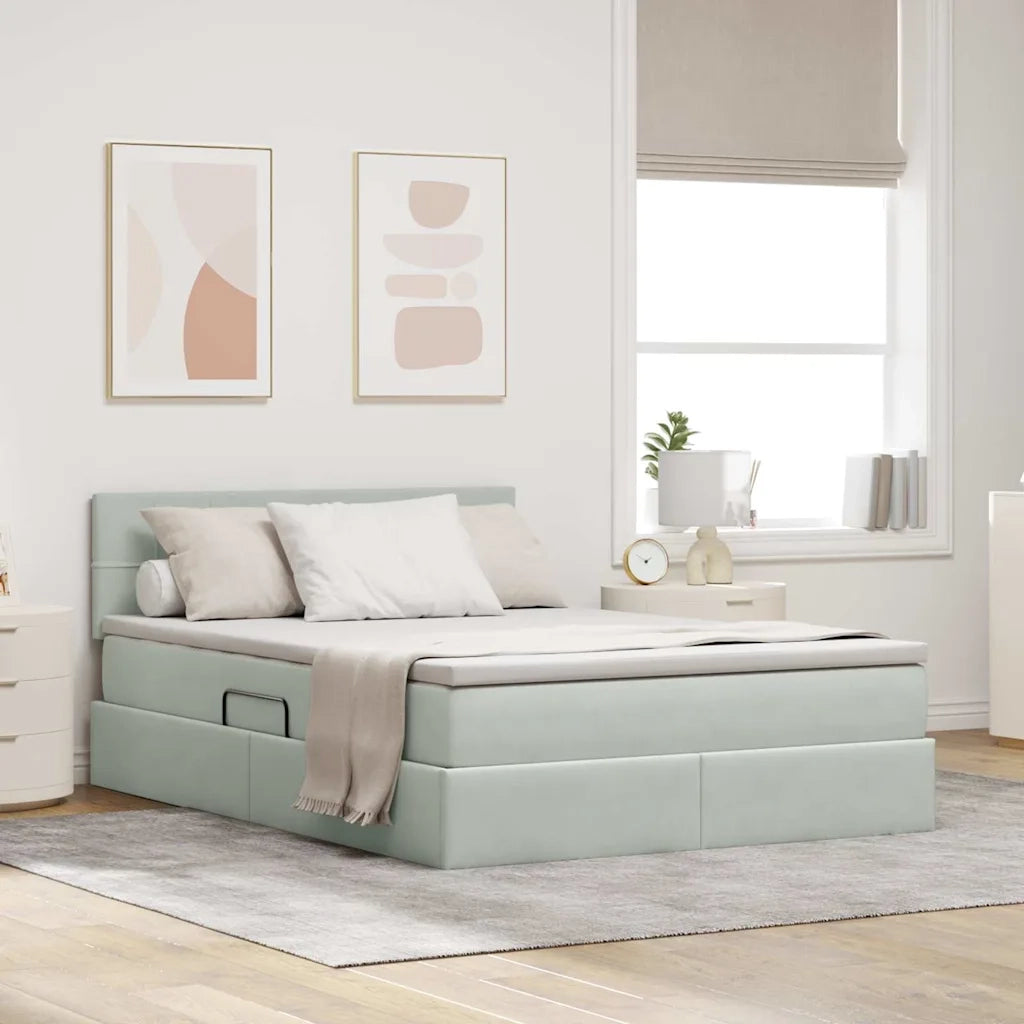 Letto con Contenitore Grigio chiaro 140 x 200 cm Velluto