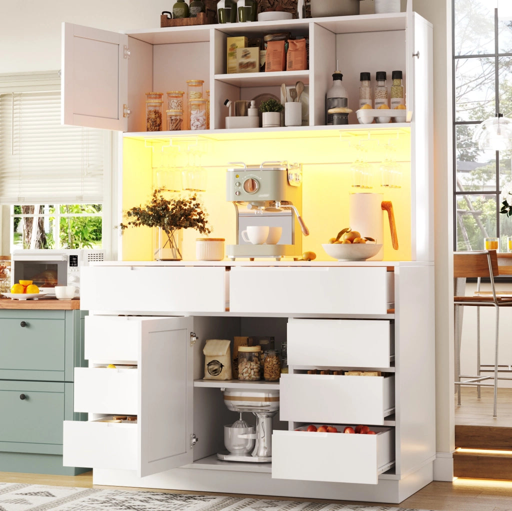 Mobile cucina alto con LED smart, 8 cassetti e ripiani regolabili