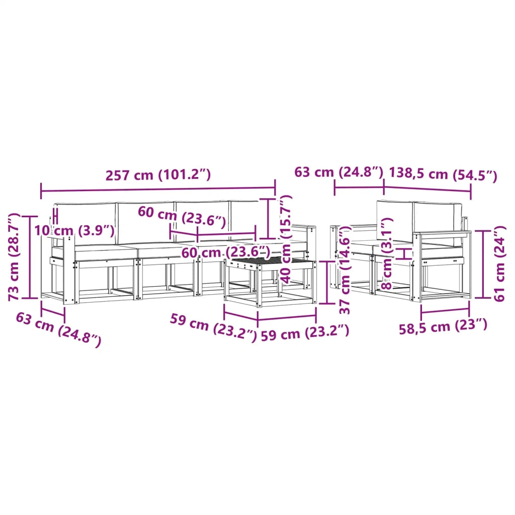 Set di divani da esterno 7 pz Bianco e Crema 3387284