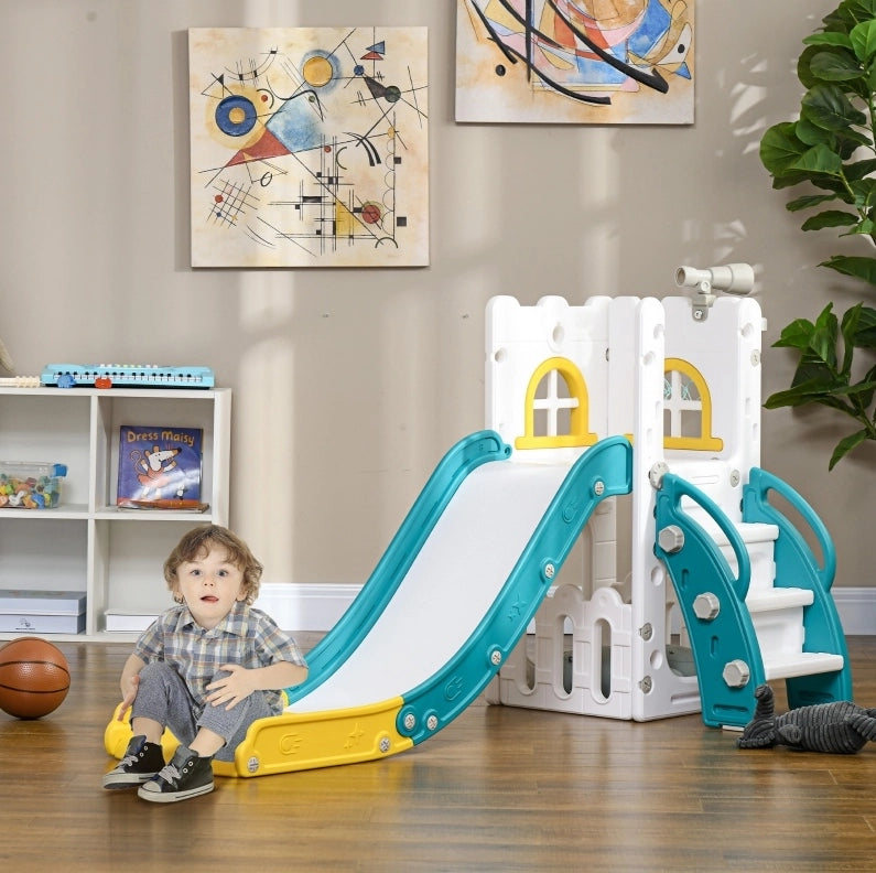 Scivolo per bambini 4 in 1 70 x 177 x 92 cm in plastica gialla con cestino