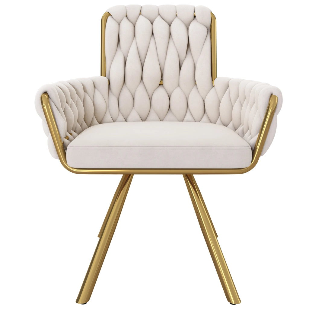 SEDIA Girevole 2 pezzi in velluto beige con braccioli e schienale alto