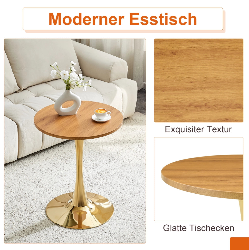 TAVOLO Rotondo 60 cm MDF e Metallo Oro/Legno