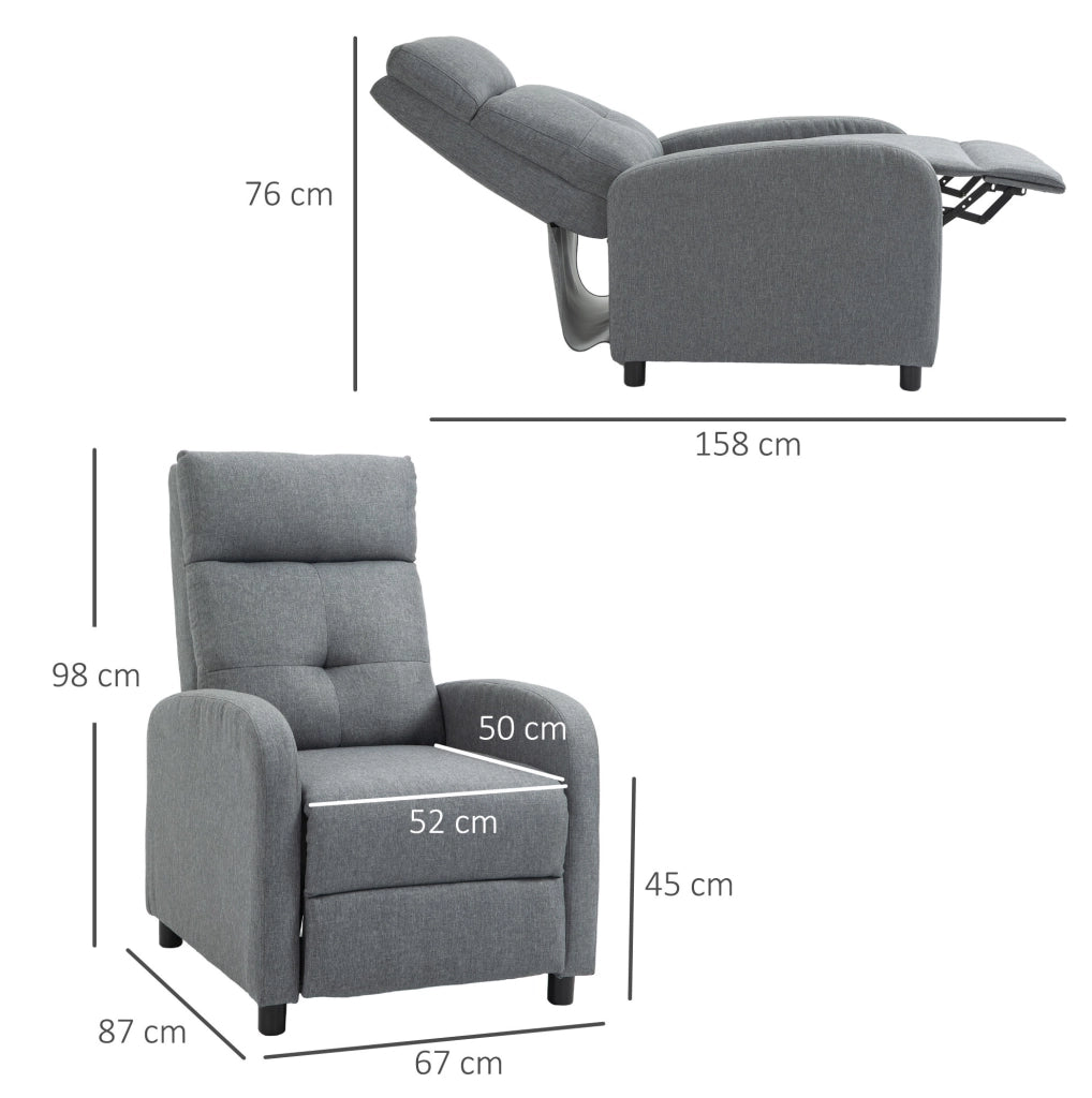 Poltrona relax con funzione reclinabile, rivestimento effetto lino grigio, con molle insacchettate, portata fino a 150 kg