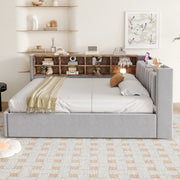 Letto matrimoniale imbottito 140 × 200 cm con contenitore idraulico velluto grigio chiaro USB e Type-C