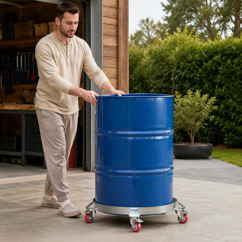 Heavy Duty Steel Drum Dolly, Industrial Frame With Swivel Casters, For Workshop Handling, 607 Mm Inner Diameter, 454 Kg Capacity