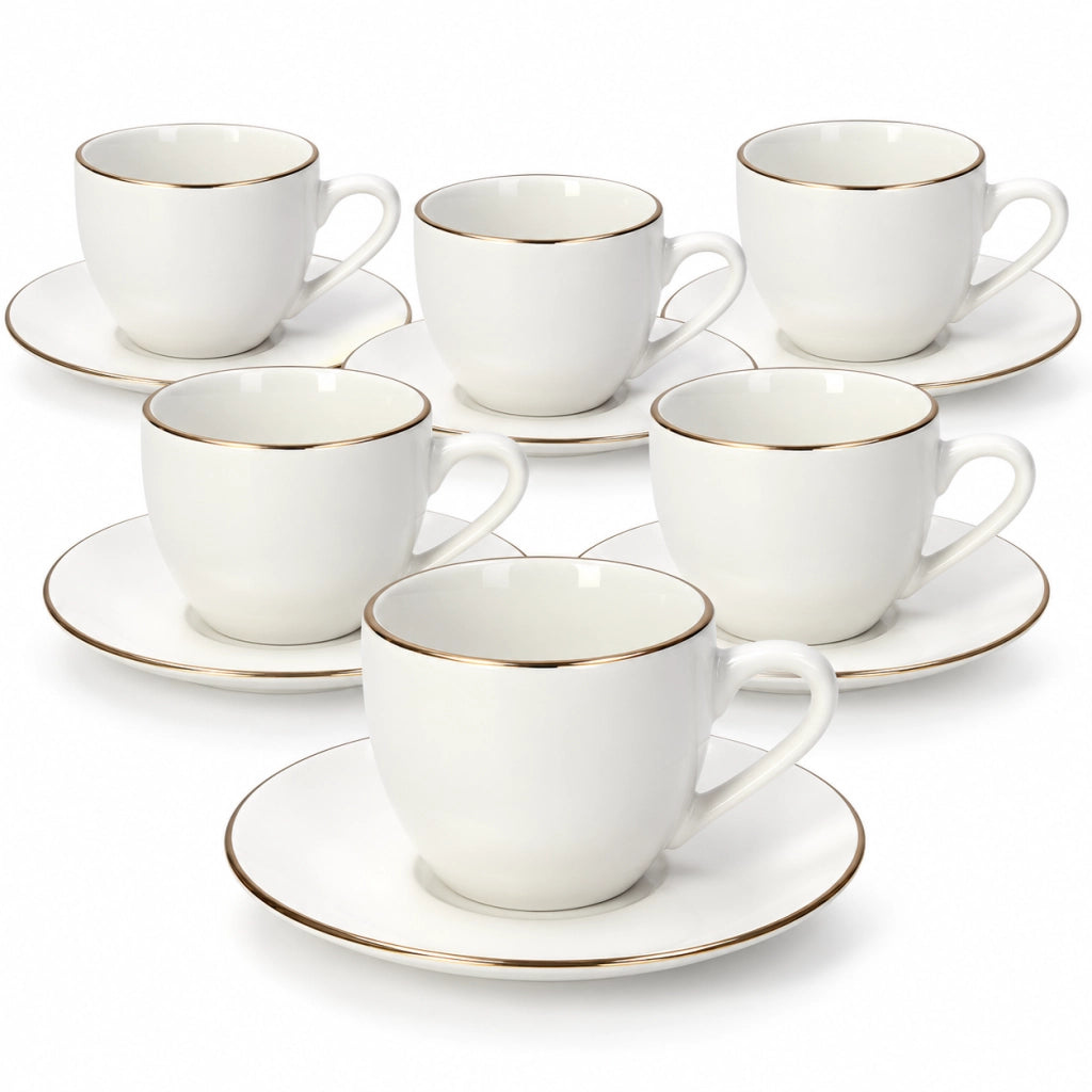 Set 6 Tazze Tazzine Caffè Madison Filo Oro con Piattino 90 cc Tognana