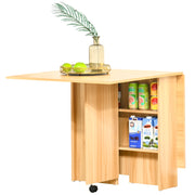 Tavolo Pieghevole con Ruote, Tavolo da Pranzo di Design, Richiudibile Salvaspazio, Design Moderno, con Ruote, Ripiani Portaoggetti, 140 ¡Á 80 ¡Á 74cm, Legno