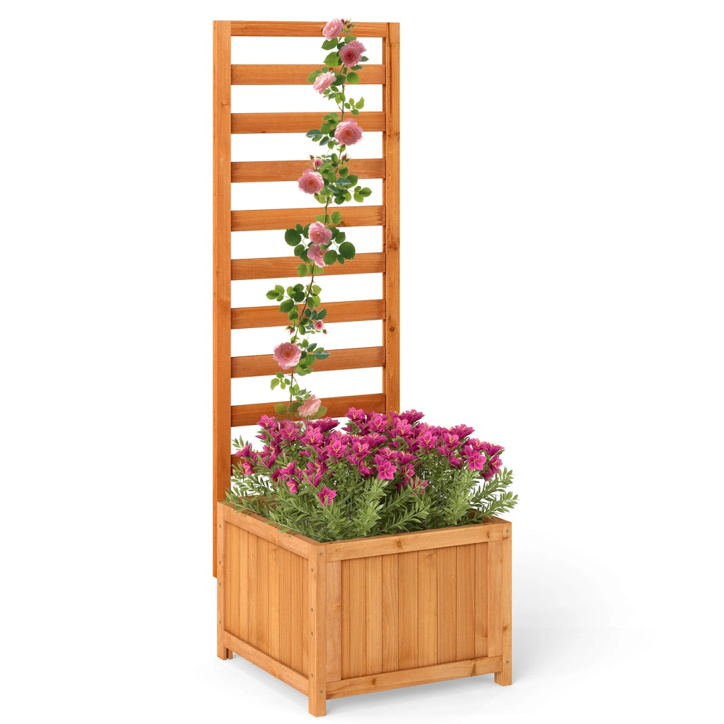 Letto da giardino rialzato in legno con traliccio e fori di drenaggio, Fioriera elevata per piante rampicanti viti fiori verdure interni ed esterni