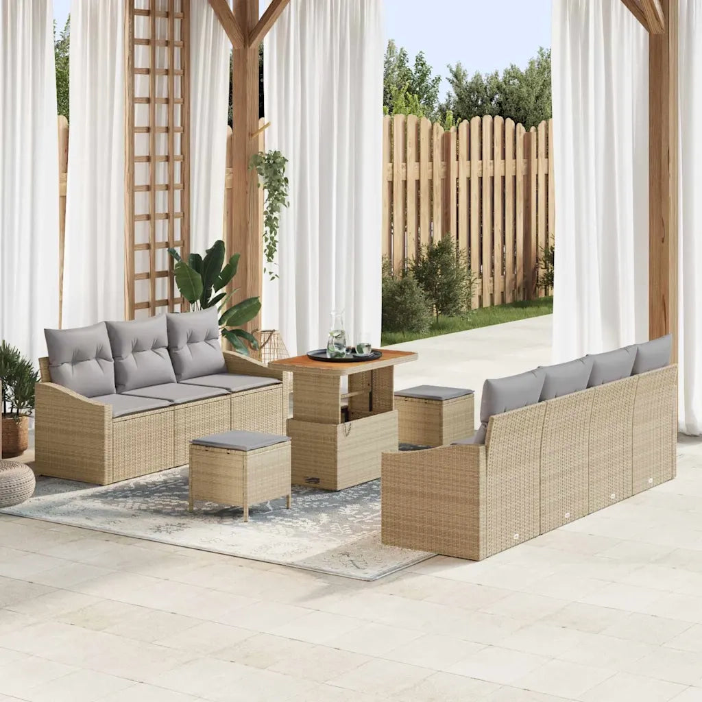 Set Divano da Giardino con cuscino 10 pcs Beige e Grigio Chiaro
