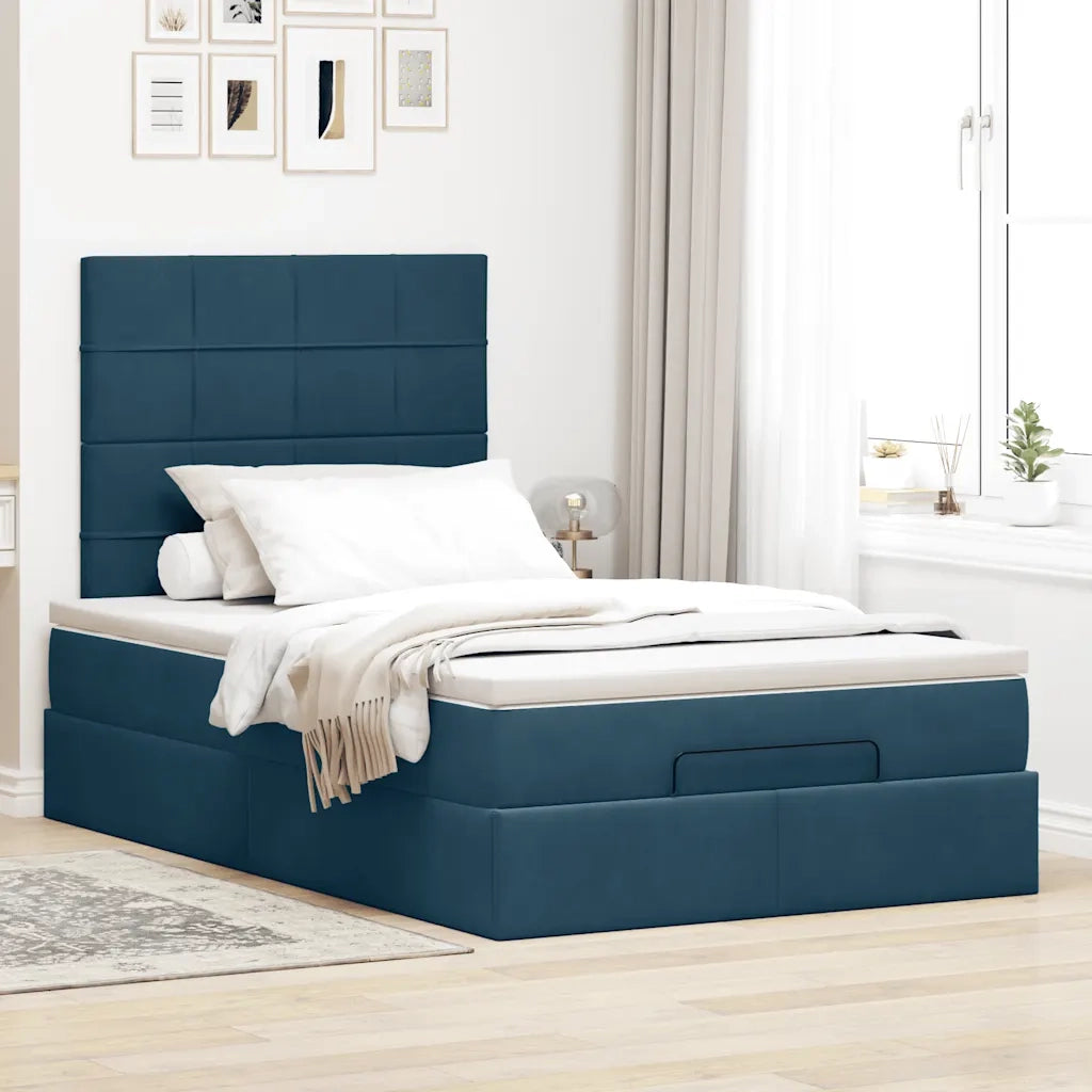 Struttura Letto Pouf con Materassi Blu Scuro 120x200 cm Velluto 3314316