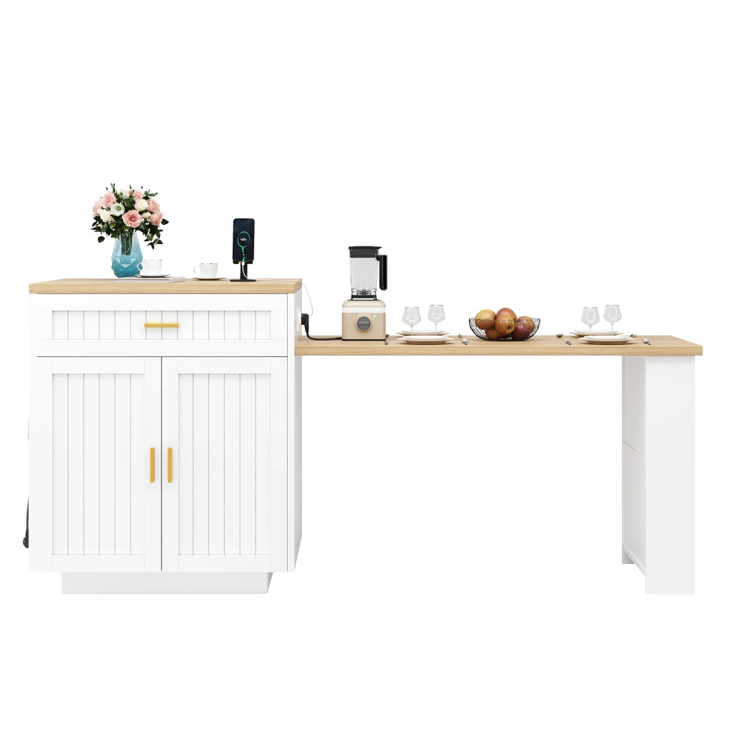 Isola da cucina estensibile con presa integrata in MDF e metallo bianca