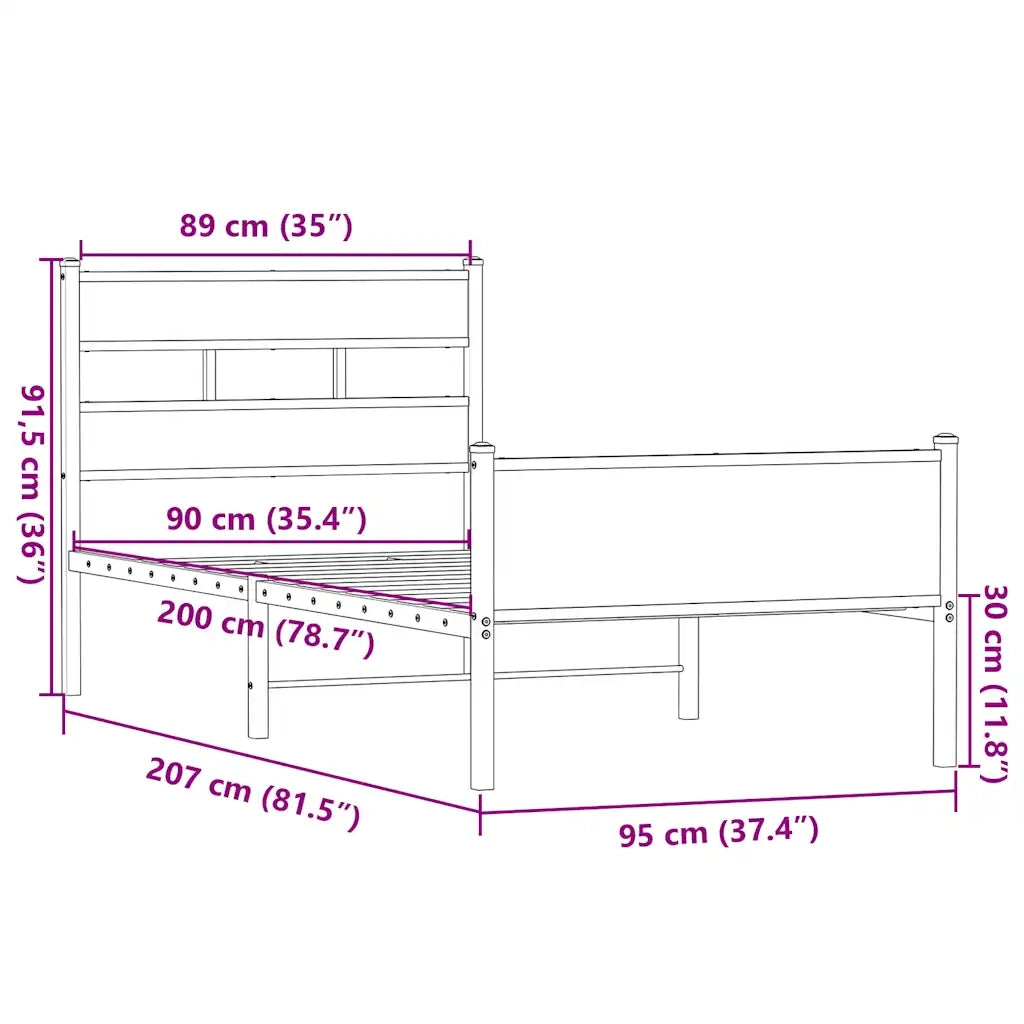 Giroletto senza Materasso-Struttura Letto Rovere Sonoma 90x200 cm in Truciolato 245903