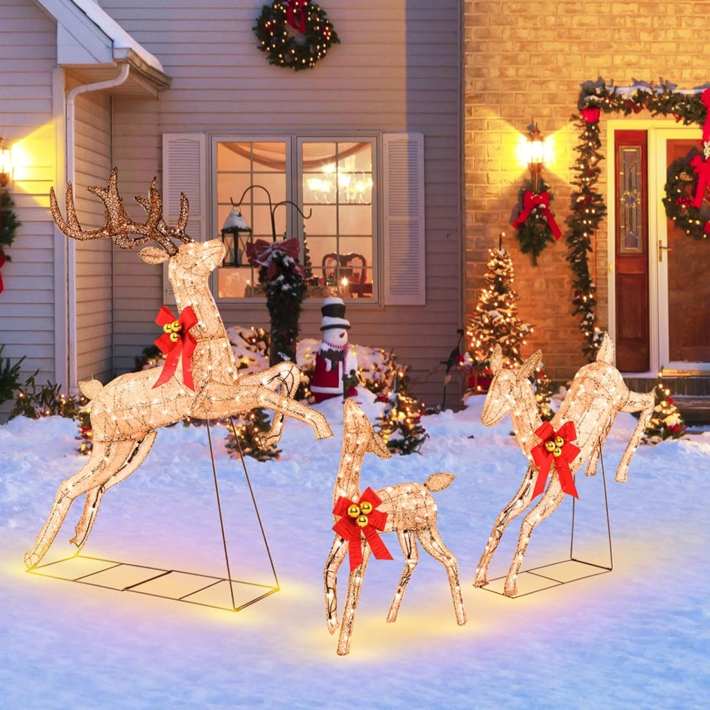 3 pezzi di renne a LED, decorazione natalizia con 255 luci bianche calde, renne illuminate esternamente grandi, figura natalizia, decorazione natalizia per interni ed esterni