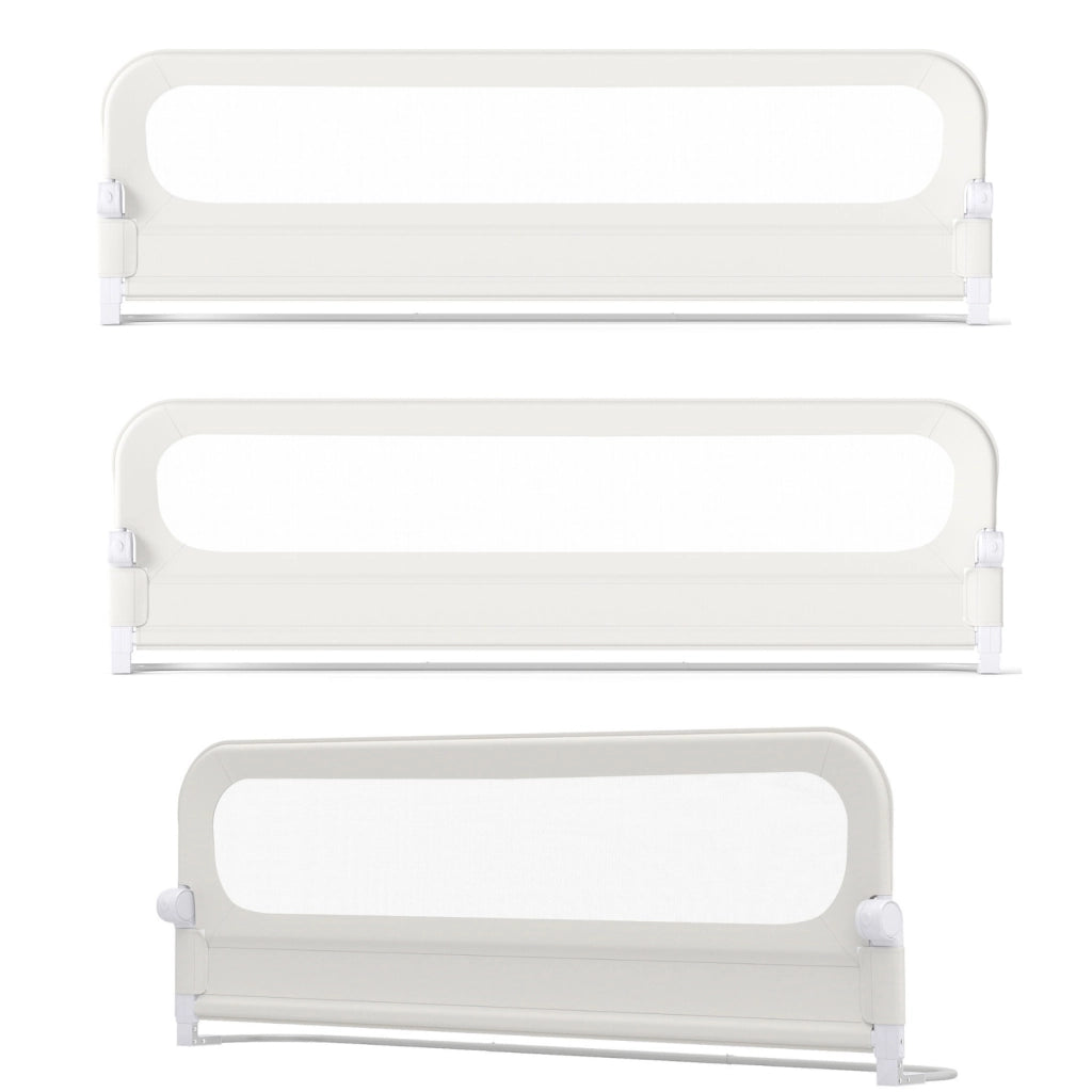 Set di 2 sbarre letto pieghevole 198 cm e sbarra letto 178 cm, 3 sbarre protettiva regolabile con accessori completi 2 dimensioni Bianco