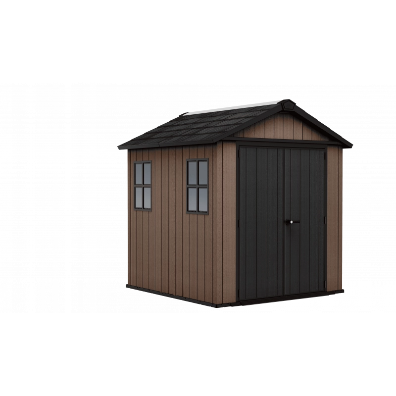 Casetta da giardino in resina EVOTECH+ 223x230 cm - con pavimento e doppia porta - carico neve 150 kg/m² – Newton Plus 757/775 - Marrone - Keter