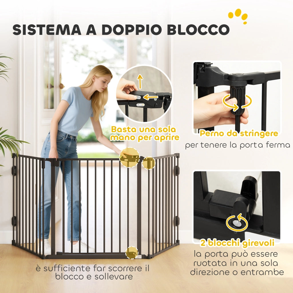 Cancello per Cani Pieghevole in Acciaio ¨C Minimal ¨C Nero 202.5x2x76cm
