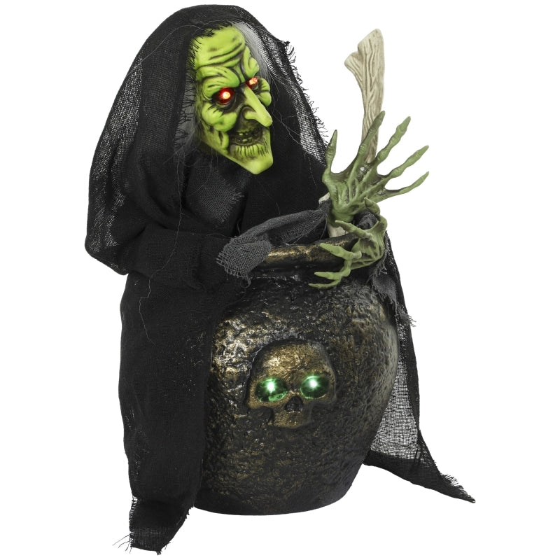 Desviae Decorazione animata da tavolo di strega per halloween con calderone, luci led e attivazione sonora o al tatto, nera