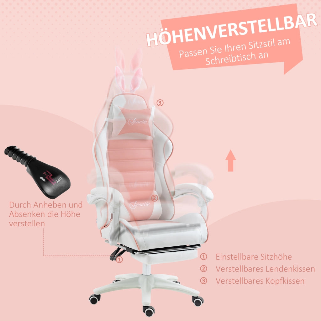 Sedia Gaming Ergonomica con Supporto Lombare e Cuscini ¨C Zephmum ¨C Rosa