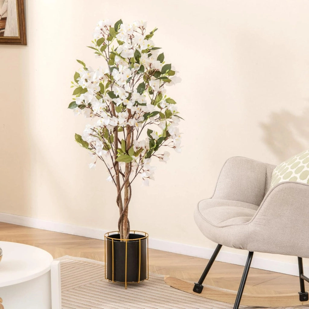 Albero artificiale di bougainvillea alto 120 cm-Pianta verde finta in vaso con 360 fiori e 40 foglie Bianco 1 Confezione