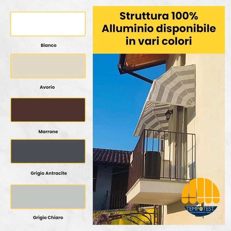 Tenda Sole Cappottina 4 Raggi, Telo PVC Avorio, Larghezza 1,50 x Sporgenza 1,20, UV-Resistente, Impermeabile - Giardino, Balcone