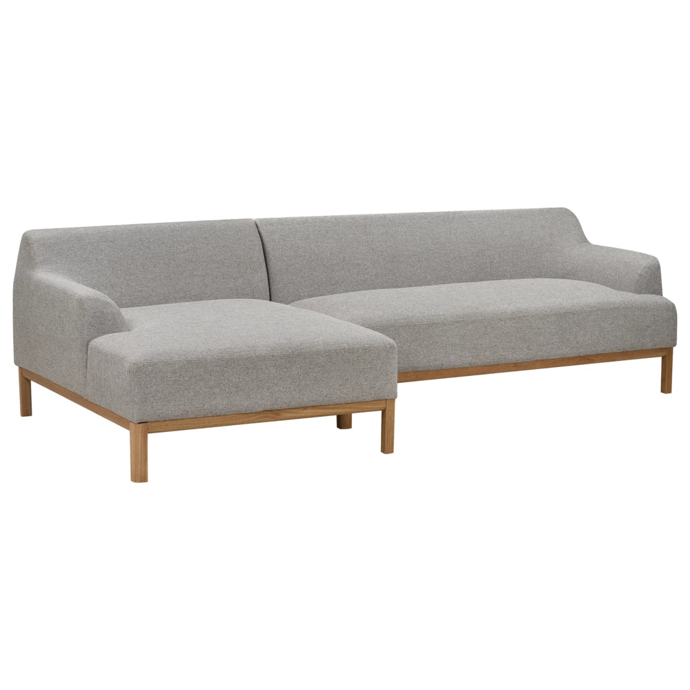 Divano angolare a destra Tessuto poliestere grigio Gambe di legno Soggiorno elegante