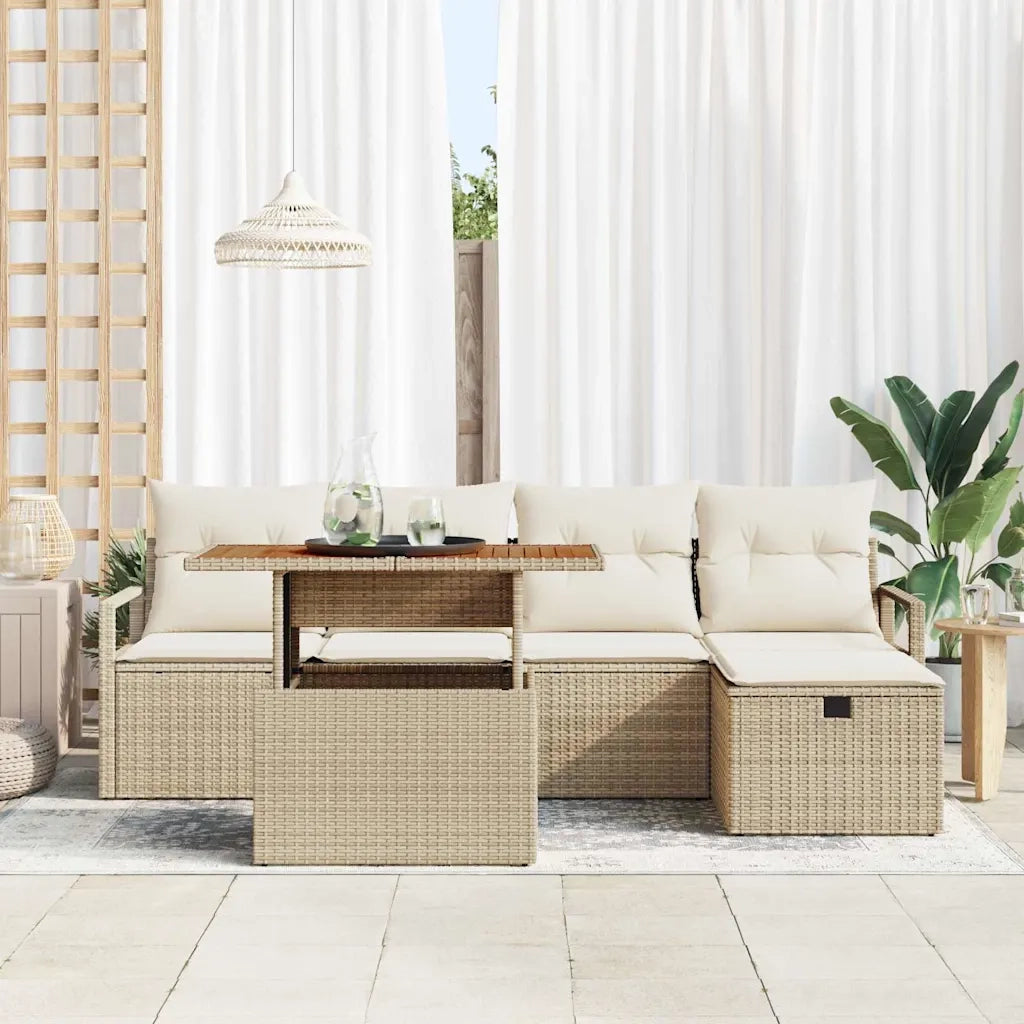 Set Divano da Giardino 6 pcs Beige polyrattan