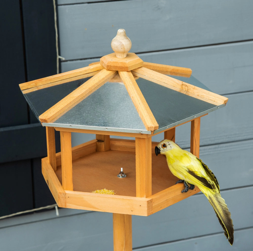 Casetta per Uccelli in Legno di Abete con Supporto e Tetto in Zinco 113x40x40 cm, Resistente alle Intemperie per Giardino e Terrazza