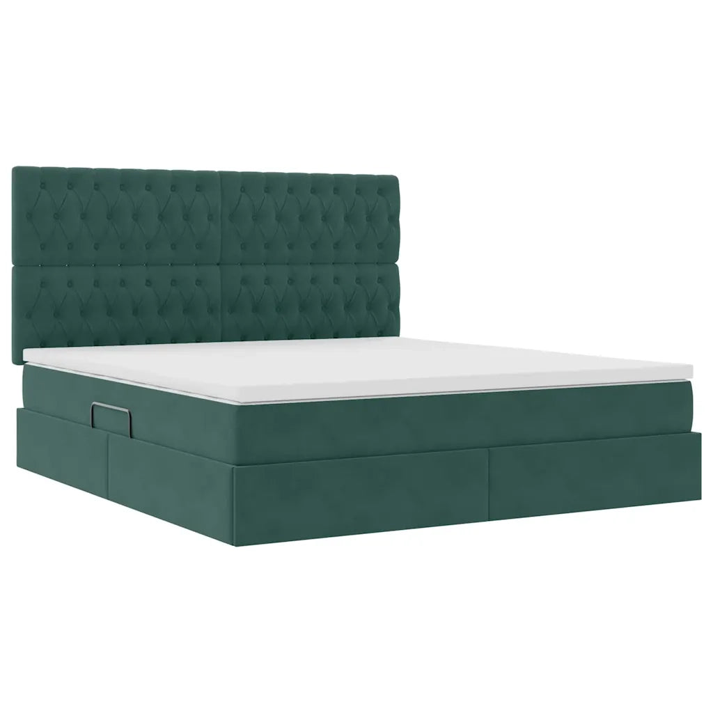 Letto con contenitore e LED Verde Scuro 160 x 200 cm Velluto