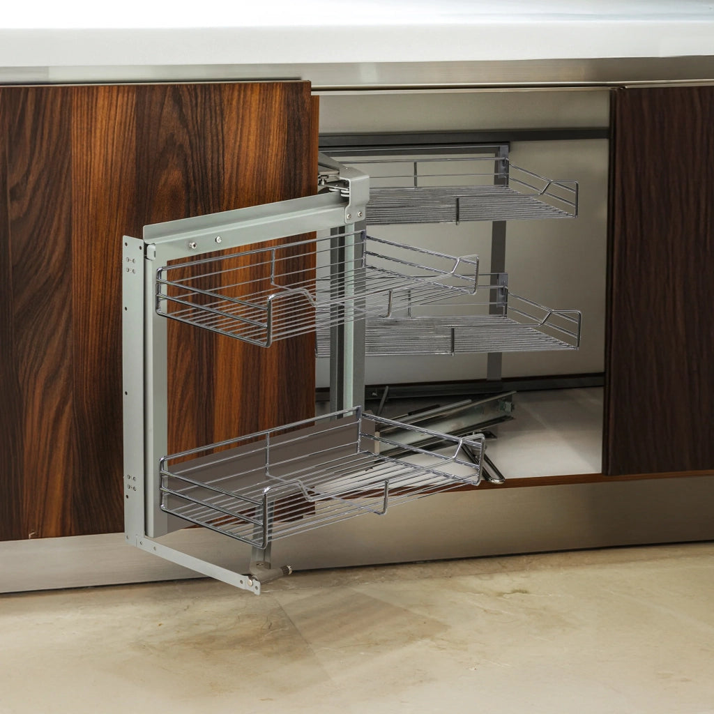 4 Cestelli in Acciaio Inox per Mobile ad Angolo Cieco 90-100cm Mano Sinistra